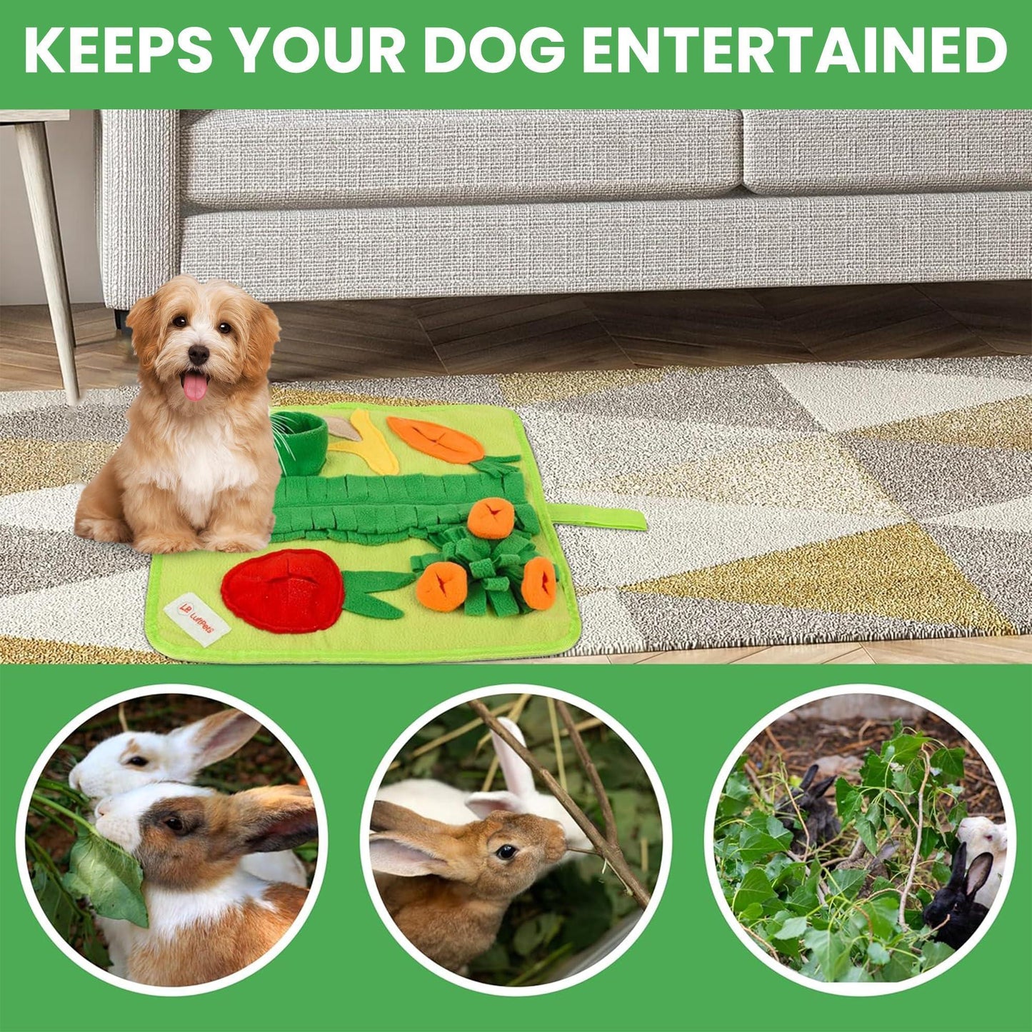 Snuffle Mat for Small Dogs & Cats Soft Foraging Mat for Rabbits Washable anti Slip Perfect for Bunnies Guinea Pigs & Hamsters Sniff Puzzle Toy for Puppies (Small)