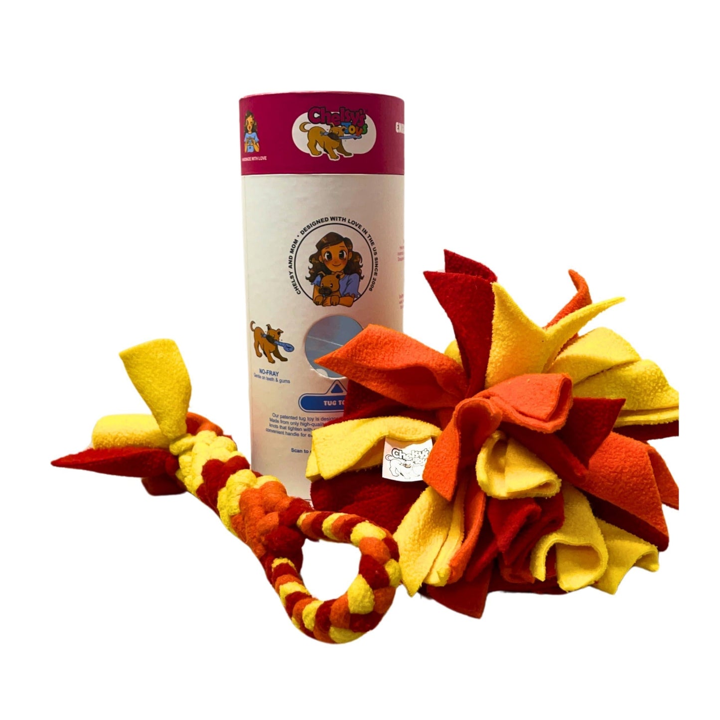 Chelsy'S Toys 3 in 1 Enrichment Tube for Dogs Tug Toy Treat Dispenser & Snuffle Ball Durable Rope Dog Toy Interactive Dog Treat Puzzle for Large Dogs & Puppies (Orange)